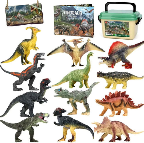 FRUSE Jurassic Dinosaur Toys - 12 PCS Realistic Jumbo Dinosaur Figurines with Educational Dino Book for Kids 3-5