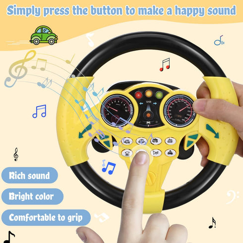 1-3 Toyvian Kids Steering Wheel - Simulated Driving Controller, Early Education Pretend Driving Toy with Light Music