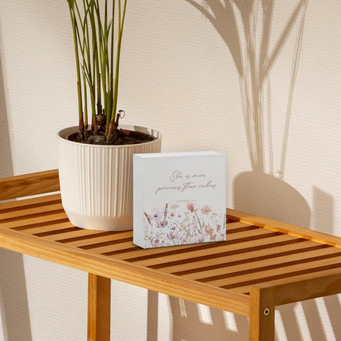 STHTTSW 5x5 Baby Girl Nursery Decor, Christian Wildflower Woodne Sign, Nursery Shelf Wall Decor, Pink Floral Christian