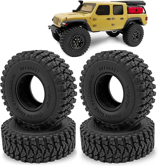Soft Rubber RC 1.0 Tires, 58MM with Foam Insert, 4PCS for 1/18 TRX4M Upgrades, 1/24 SCX24 Tires