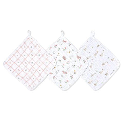 aden + anais Essentials Washcloth 3-Pack, Super Soft 100% Cotton Muslin, Gentle