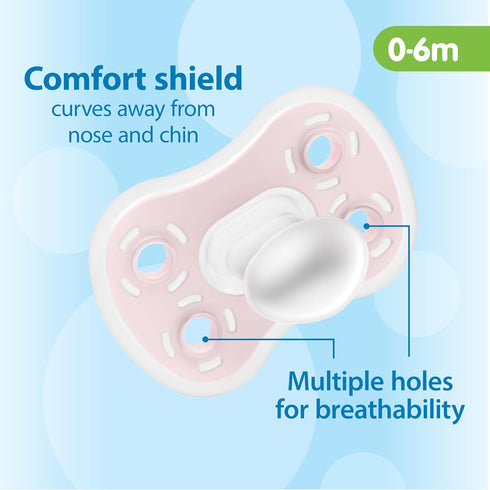 Symmetrical 0-6m, 3-Pack Dr. Brown's Advantage One-Piece Silicone Baby Pacifier, Fully Soother, Ecru/Light Pink/Pink