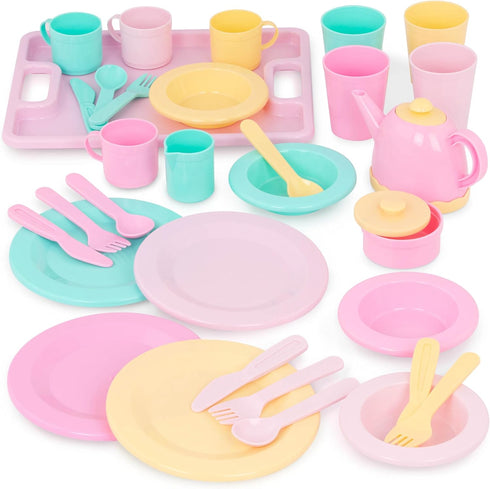 Battat Play Circle Dish Set Plates, Cups, and Tea Party Toys Kitchen