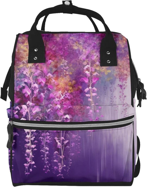FHEDVBN Abstract Purple Weeping Flower Diaper Bag Backpack for Women Multifunction Waterproof Mummy