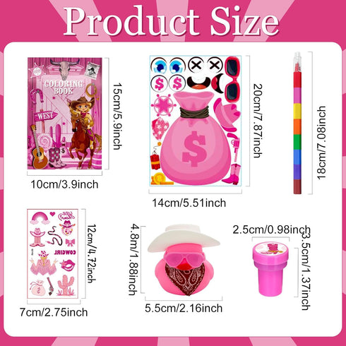 72 Set Cinrobiye Pcs Cowgirl Party Favors, Pink Western Coloring Books with Crayons Tattoos Stickers Stampers Wooden