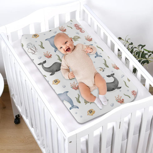 Sea Animals Changing Pad Cover, Soft Stretch Fitted Changing Table Pad Cover Mats for Boy Girl, 32" x 16"