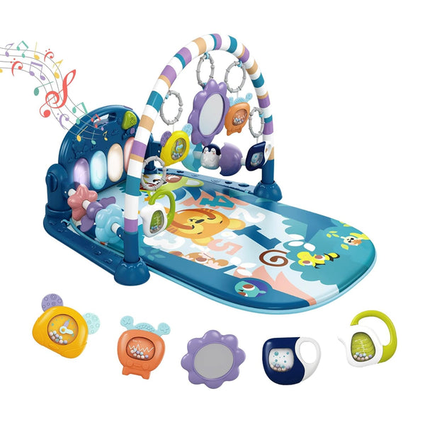 Dearlomum Baby Play Mat Baby Gym, Funny Play Piano Tummy Time Activity Mat with 5 Sensory Toys