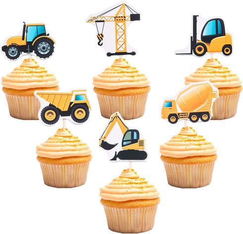 Construction Cupcake Toppers, Dump Truck Tractor Excavator Car Decorations for Kids Birthday Party, 48pcs