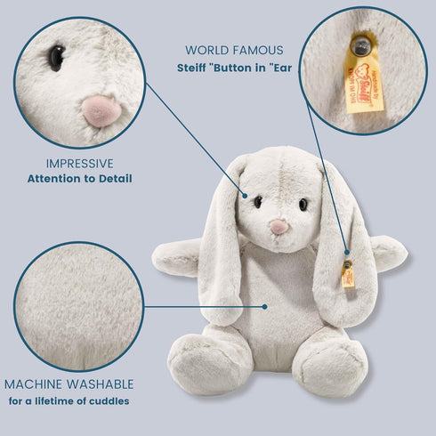 Steiff Hoppie Rabbit - Premium 15" Soft Stuffed Animal Toy for Kids (Light Grey)