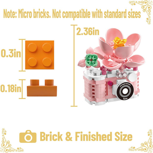 Gearblox Set Peony Mini Flower Cameras Micro Bricks Building Toy Collectible Cute Camera Miniature Toys Models Creative