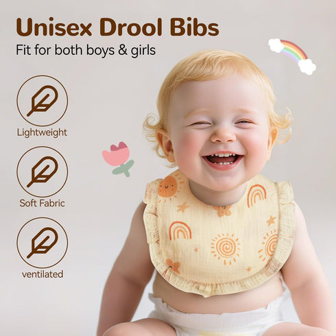 TDHD 8pcs/Pack [Baby Ruffled Bibs Baby Ruffled Bibs Solid Rainbow Print Saliva Towel Newborn Boys Girls Feeding Burp