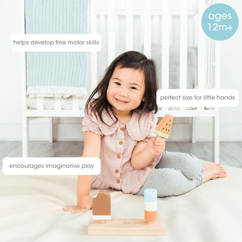 1 Pearhead Wooden Stacking Toy Ice Cream Mix & Match Pretend Play Food, FSC-Certified, Montessori Toy Develops Fine