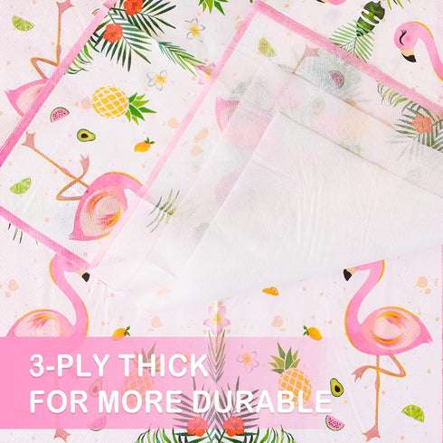 WERNNSAI 50PCS Flamingo Party Napkins - Luau Party Decorations, 3 Ply Hawaiian Tropical Paper Napkins