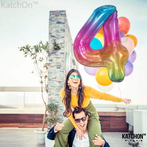 KatchOn Giant Rainbow 4 Balloon Number, 40 Inch, Number 4 Balloons for 4th Birthday Tie Dye Decorations