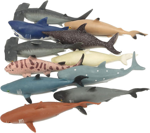 Axbotoy 10 Pack Toys,8" Set,Floating Shark Soft and Stretchy Realistic Shark Toy Bathtub Toys and Birthday Party Favors