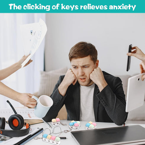 4 Pcs Keyboard Fidget Keychain Toys, Decompression Clicker with LED Light for Stress Relief and Fun