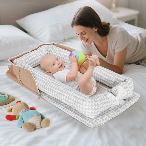 Cozy Baby Lounger for Newborn, Portable Breathable Baby Nest Infant Lounger Adjustable U-Shaped Safety Bumper