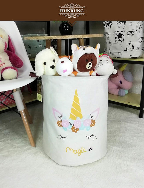 HUNRUNG Large Canvas Fabric Laundry Hamper, Lightweight Storage Basket Toy Organizer for Dirty Clothes, Collapsible
