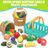 Sorting Play Food Sets - 2 Buckets with Handle, 1 Storage Basket, Fruit & Vegetable Cutting Toy for Preschool Learning