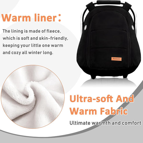 MARLIFER Cozy Waterproof Winter Baby Car Seat Cover, Carseat Cover Boys, & Warm Cover, Infant Car Seat Canopy