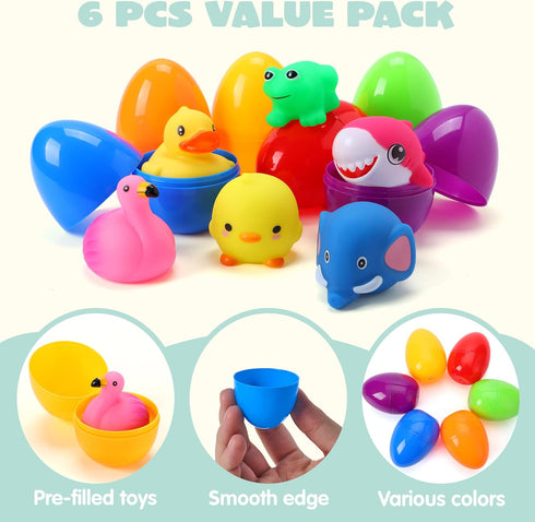 6 JOYIN Pcs Prefilled Easter Eggs with Floating Animal Light-up Bath Toys, Luminous Bathtub Toys for Kids Easter Eggs