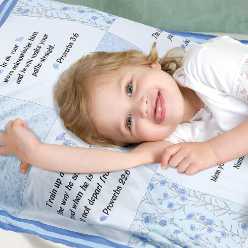 Oudain Christian Baby Blanket, 30x40 Inch, Bible Verses, Flowers, Baptism Gift for Newborn Kids