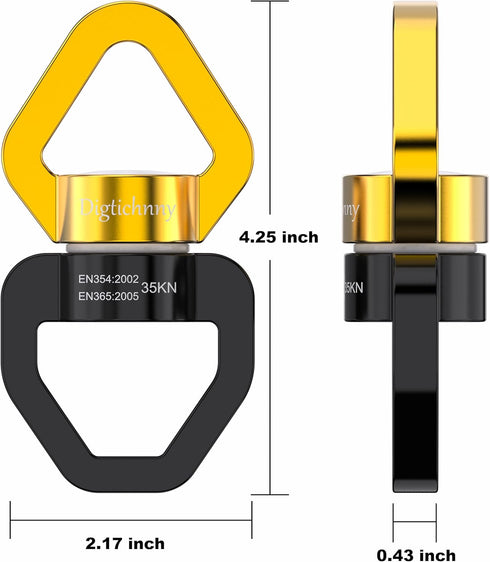 Swing Swivel, 35KN Safety Rotational Device, Swing Spinner for Web Tree Swing, Aerial Dance, Black-Gold