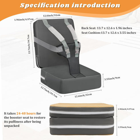 SMZCTYL Toddler Booster Seat for Kitchen Chair & Dining Table Waterproof PU Foam Cushion with Backrest & Safety Straps
