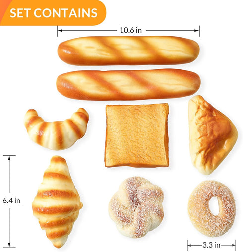 Joeabor 8pcs Set, Artificial Bread Realistic Fake Food for Display, Fake Bread for Decoration, Faux Food Props