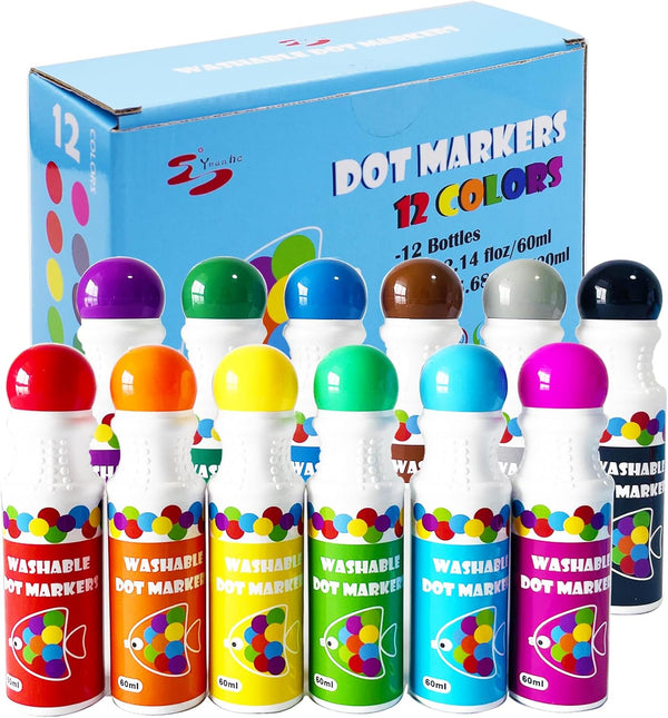 Yuanhe Dot Markers Bingo Daubers, 12 Colors Washable Paint Dotters for Toddlers and Kids Art Supply
