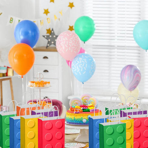 YOTNUS 24 Pcs Building Block Party-Favor Gift Bags, Small Gift Bags with Handles for Birthday Party Decoration