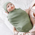 Large Rayon Jersey Knitted Swaddle Blanket for Baby, Soft Stretchy Receiving Blanket with Hat, 47 x 47 inches (Sage)