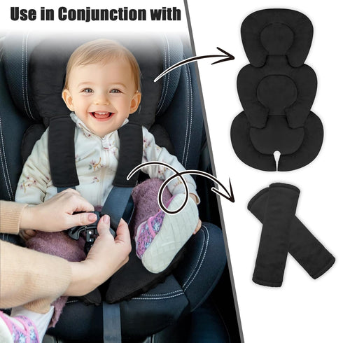 GFU Infant Car Seat Insert Head and Body Support, Reversible Newborn Insert for Carseat with Strap Pads, Soft Stroller