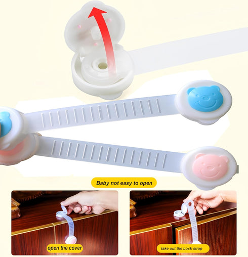 4 Pack Fridge Lock for Kids - Child Safety Straps Locks No Drilling Bear Model Cabinet Locks with Strong Adhesive Tape