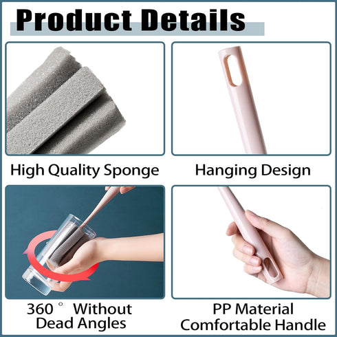 2PCS 2PCS) Sponge Bottle Brush Long Handle Bottle Brush Wine Glass Cleaner Cup Cleaning Brush Baby Bottle Scrubber