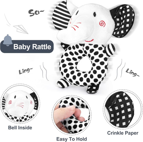 AJsupojouet 0-6 Tummy 0 2 4 6 Newborn Toys,High Contrast Black & White Baby Toys Months with Sensory Cards & Rattle