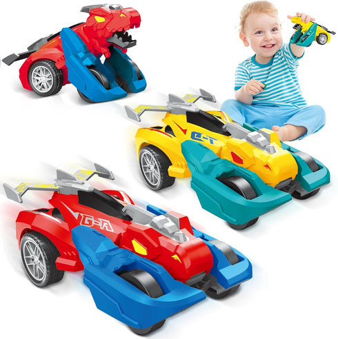3-4, 2 Pack 3 4 5 6 3+ Dinosaur Monster Truck Toys for Ages Collision Transforming Toys Cars, Push and Go Vehicles Kids