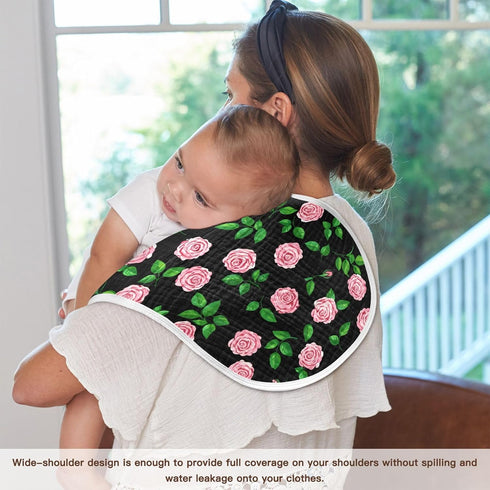 GOODOLD Set 2 Pack Black Rose Pattern Muslin Baby Burp Cloths - Super Absorbent and Soft Burping Rags - Cotton Burp
