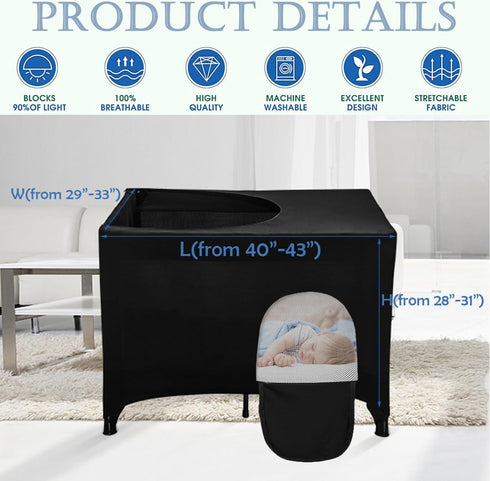 Eubeneortho Pack Crib Blackout Cover for and Play,Breathable Blackout Tent for Travel Crib,Portable Stretchy Baby