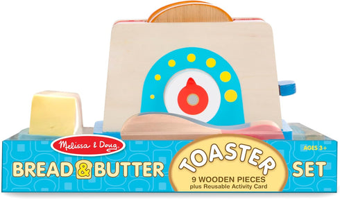 Set (9 Melissa & Doug Bread and Butter Toaster pcs) - Wooden Play Food and Kitchen Accessories