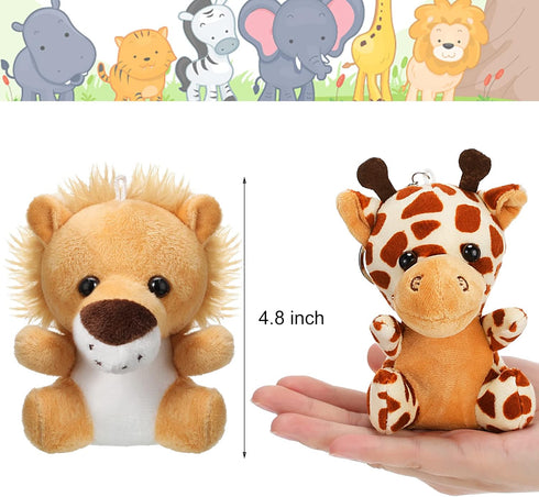 12pcs 3.9 Inch Skylety Mini Safari Stuff Animal Cute Jungle Stuffed Animal Lion Rabbit Owl Hedgehog Monkey Tiger Zebra