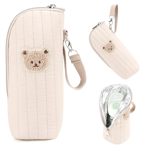 Nuiorfty Insulated Baby Bottle Bag with Adorable Bear Embroidery - Breastmilk Cooler Travel
