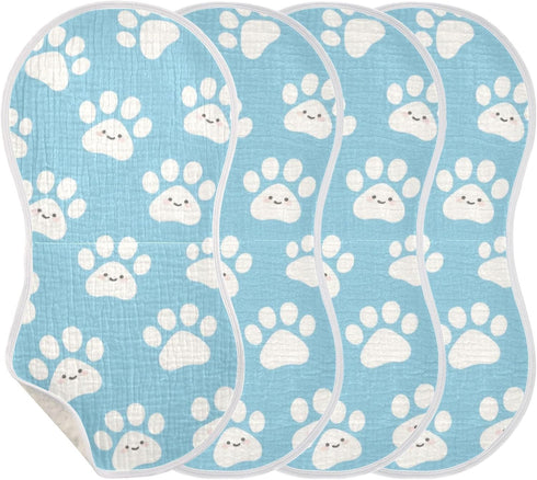 decor gift 4 Pack 22x11in Cotton Burp Cloths Soft Touch Cute Cartoon White Paw Prints Feed Cloth for Unisex Newborns