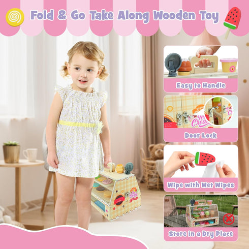 2 1 Set (63pcs), Counter 3+ SIMPLIPLAY in Portable Wooden Ice Cream Toy & Cookie Play Slice and Bake Cookies, Scoop