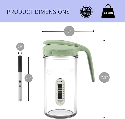 24oz Masontops Breast Milk Storage Kit - Airtight Mason Jar with Handle, Marker & Stick-on Thermometer for New Moms