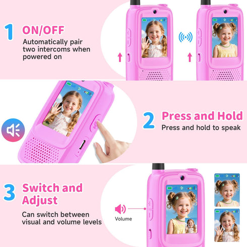 MINIBEAR 2 Pack 3-12 Video Walkie Talkies for Kids, Rechargeable Kids Walkie Talkies Long Range Outdoor Christmas