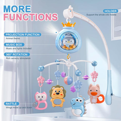 ZFSZSY 0-6 6-12 Pack Crib Mobile with Music and Lights,Mobiles for Cribs, Baby Mobile Arm Toys Hanging for Girls Boys