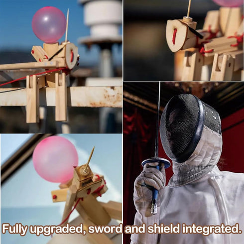 Balloon Bamboo Man Battle, Handmade Wooden Fencing Puppets, Wooden Battle Bots Arena, Battle Bots (Larger Bamboo Man)
