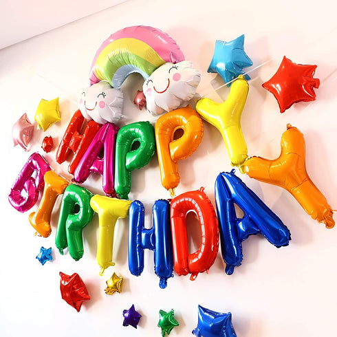 16 Inch Colorful Rainbow Happy Birthday Balloons Banner, Aluminum Foil Letters Multicolor Happy Birthday Balloon for