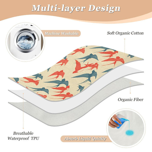 siphylline 52" 34" Red Blue Swallow Retro Extra Large Resuable Changing Pad Covers Highly Absorbent Potty Training